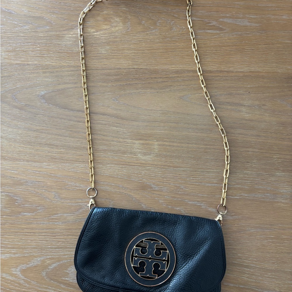 Tory Burch Black Crossbody Bag with Gold Chain